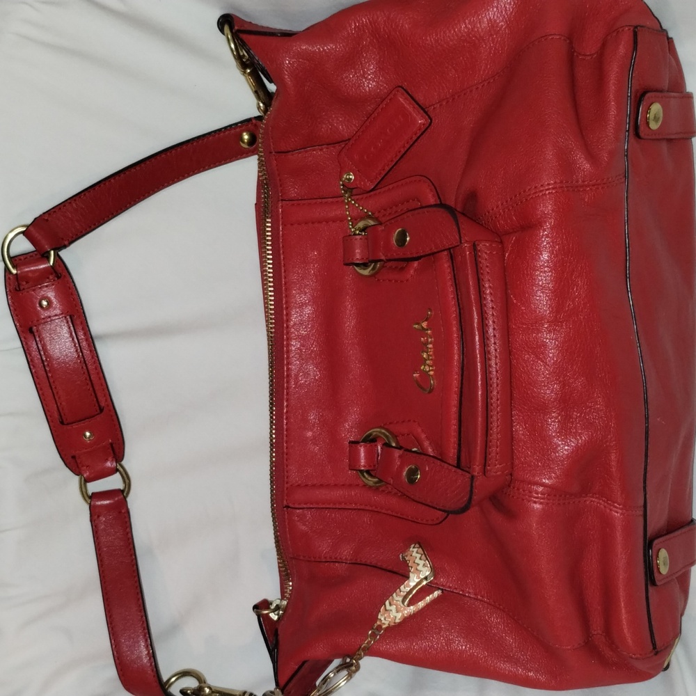 Coach Red Leather Medium Size Shoulder Strap Purse Serial No. A1381-F19247